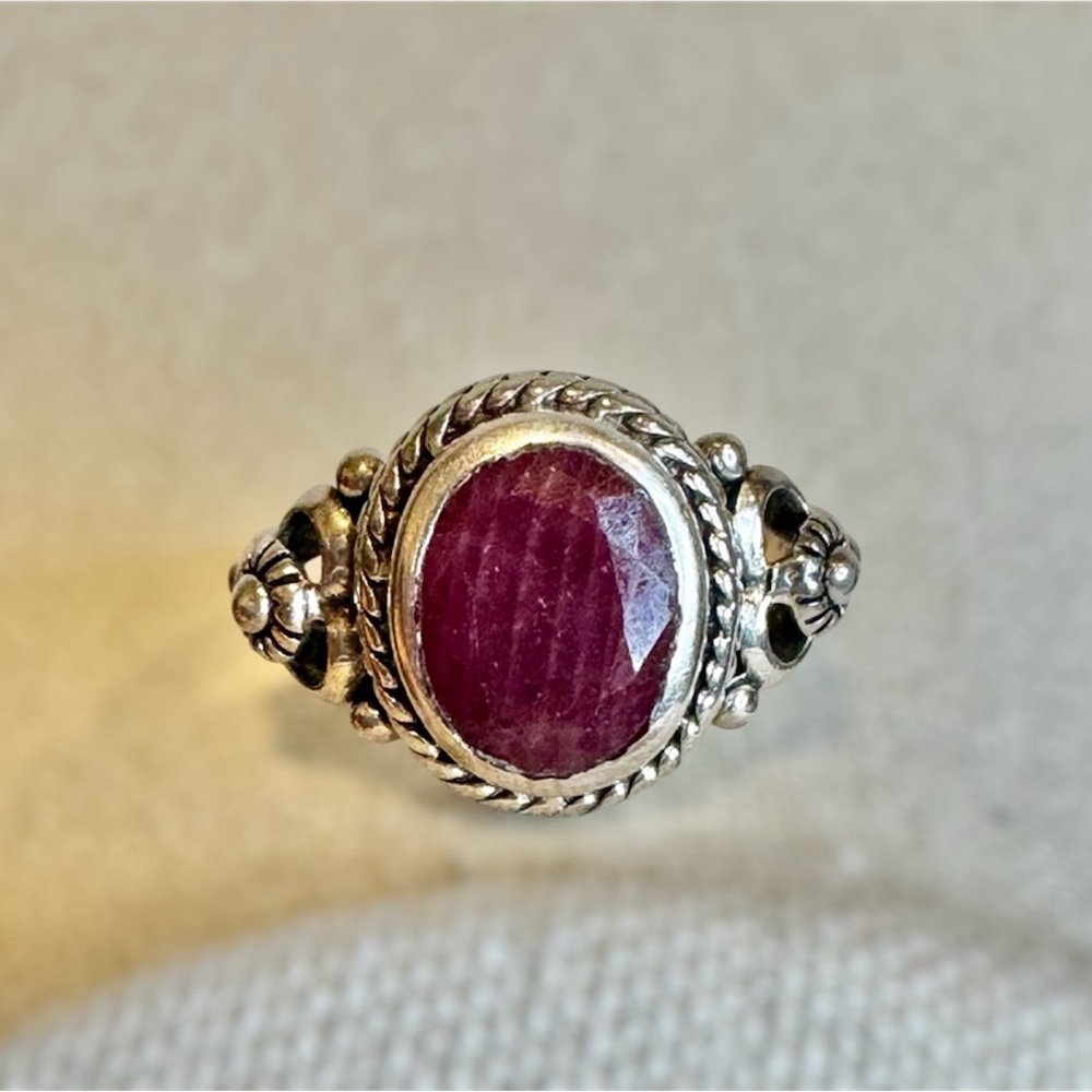 ARYO 925 STERLING SILVER AND NATURAL OVAL RUBY RING